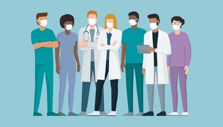 Doctors and medical staff wearing surgical masks